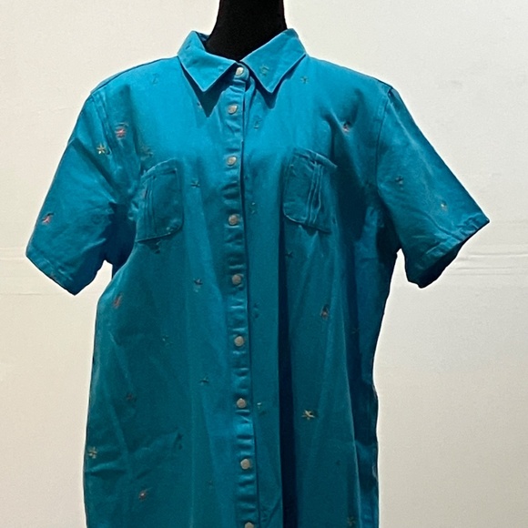 Denim & Co Blue embroidered button-down maxi dress - Picture 10 of 13